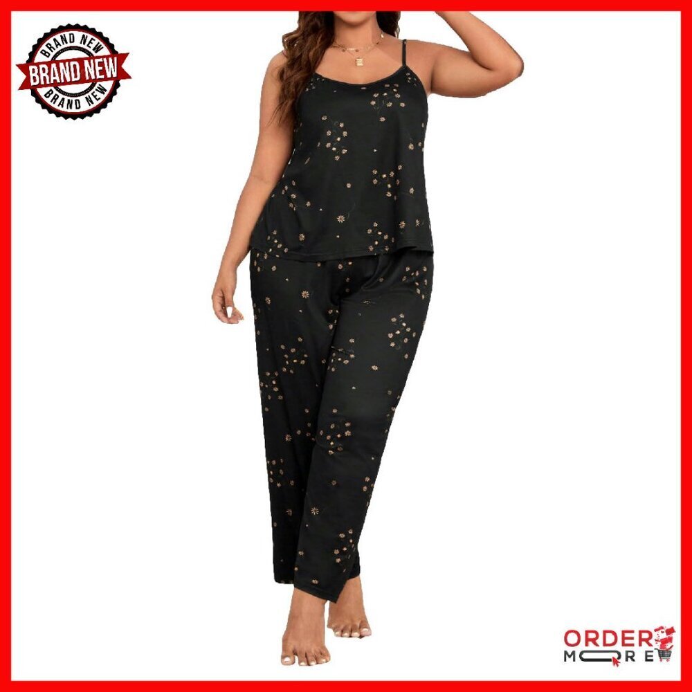 Plus Size Floral Pajama Set Sleeveless Comfortable Sleepwear